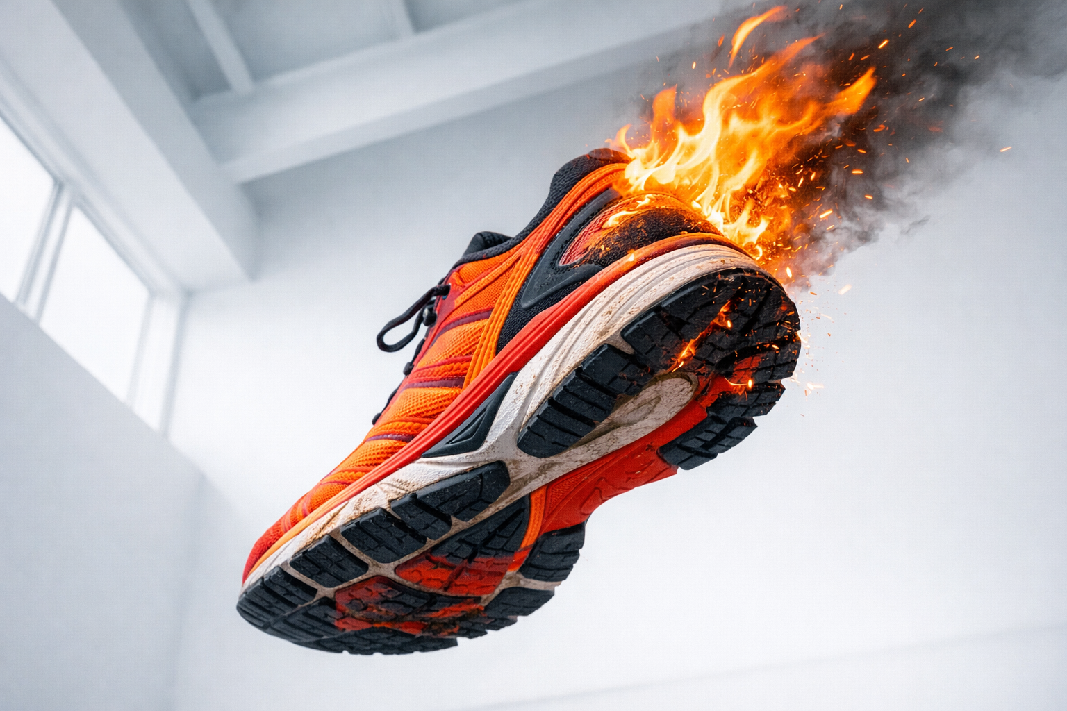 Runners passing by glowing bonfire burn 10k checkpoint lights