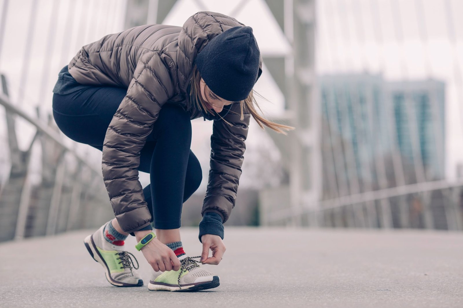 Close-up of breathable mesh running shoes for drizzle