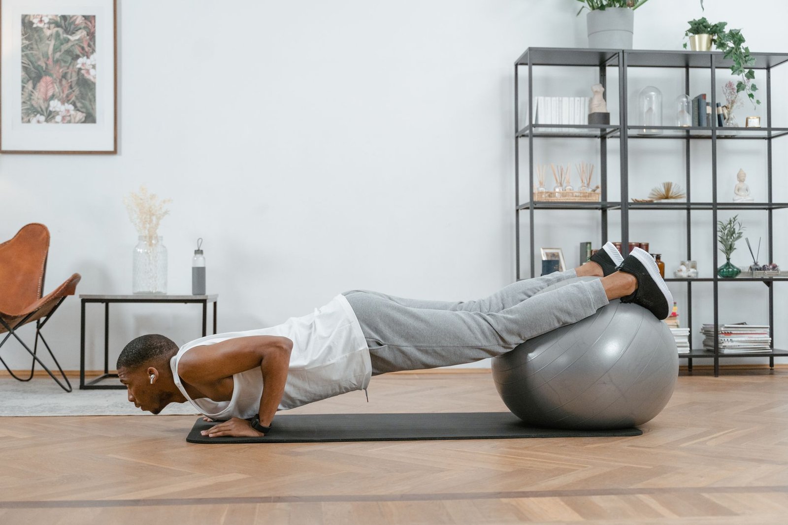 Athlete performing dead bug core workout, improving stride form