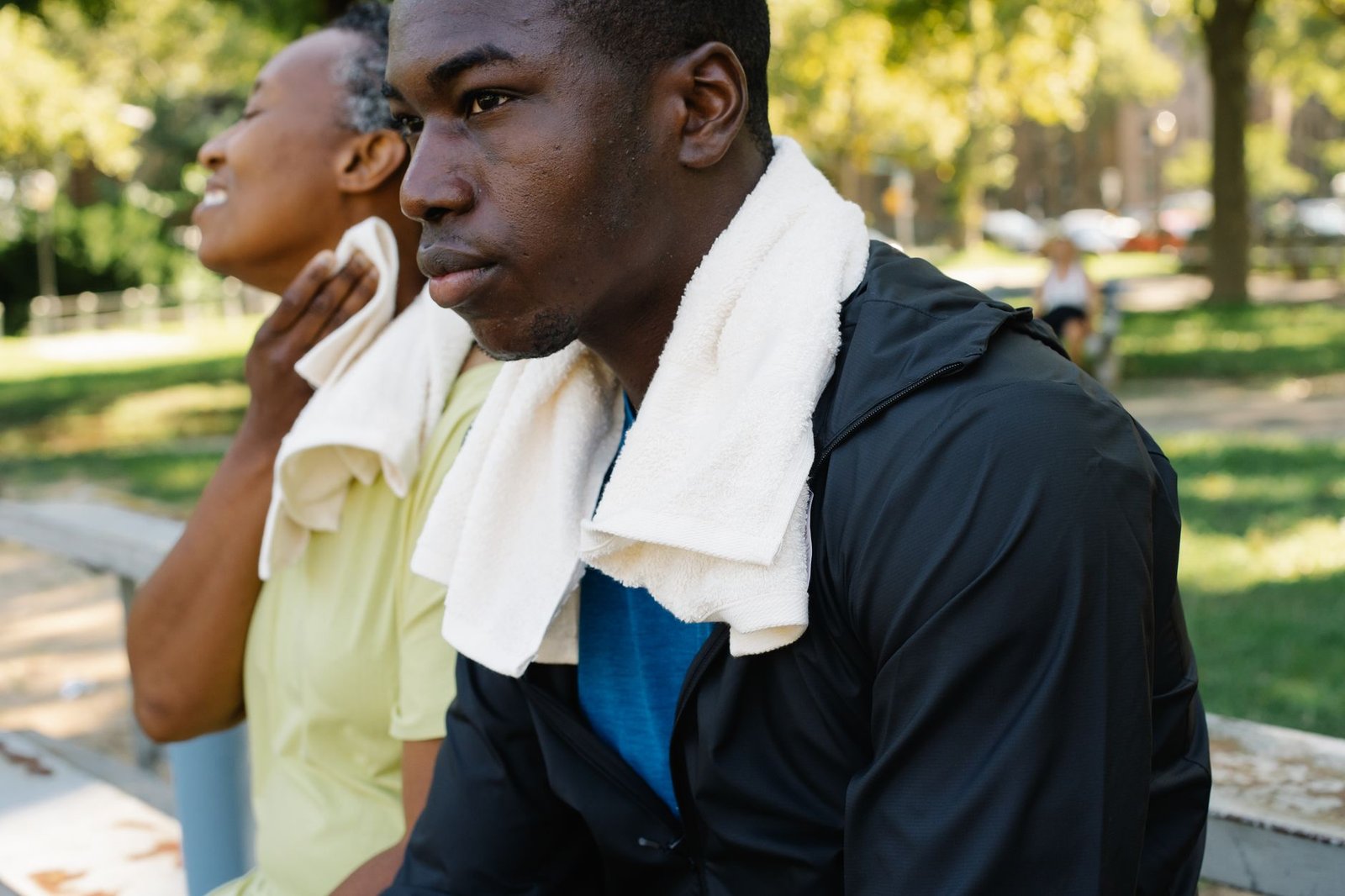 Cooling towel around neck before a London morning run