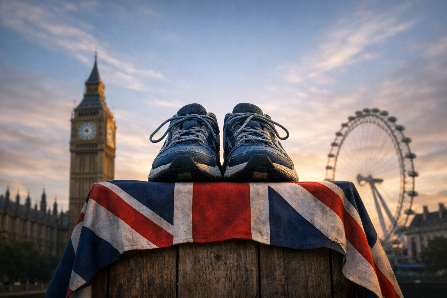 London city skyline backdrop for charity fun run event
