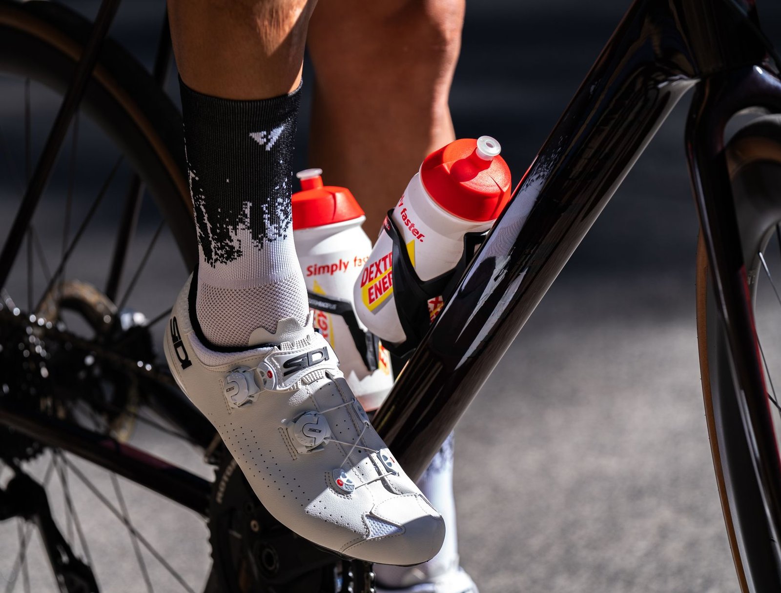Close-up of moisture-wicking socks preventing friction during race