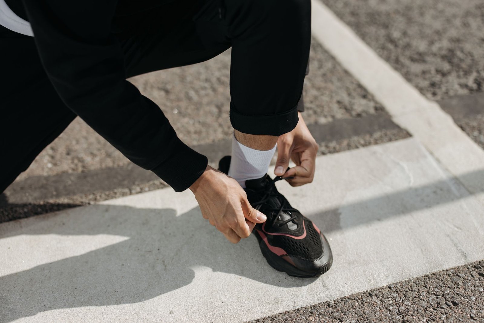 Team preparing sock-and-tape strategy before start line