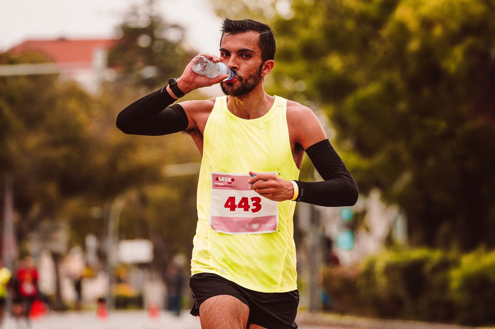 Walker training long-distance route in London with nutrition plan