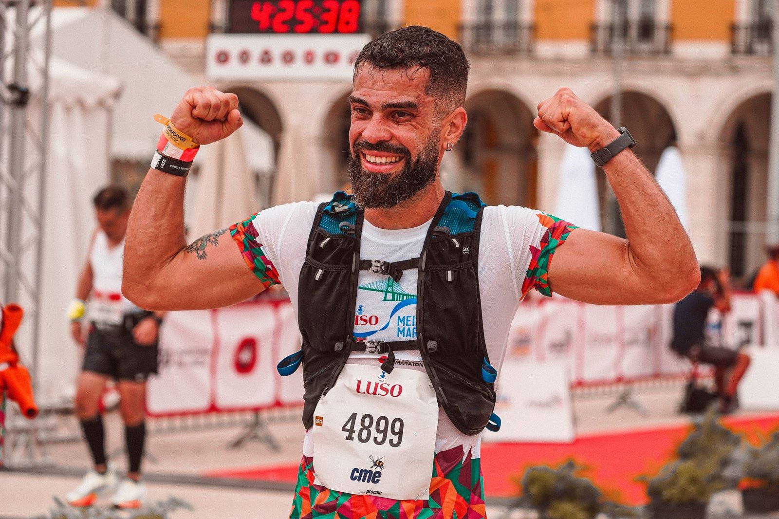 Jogging lightly to cool down legs post marathon finish