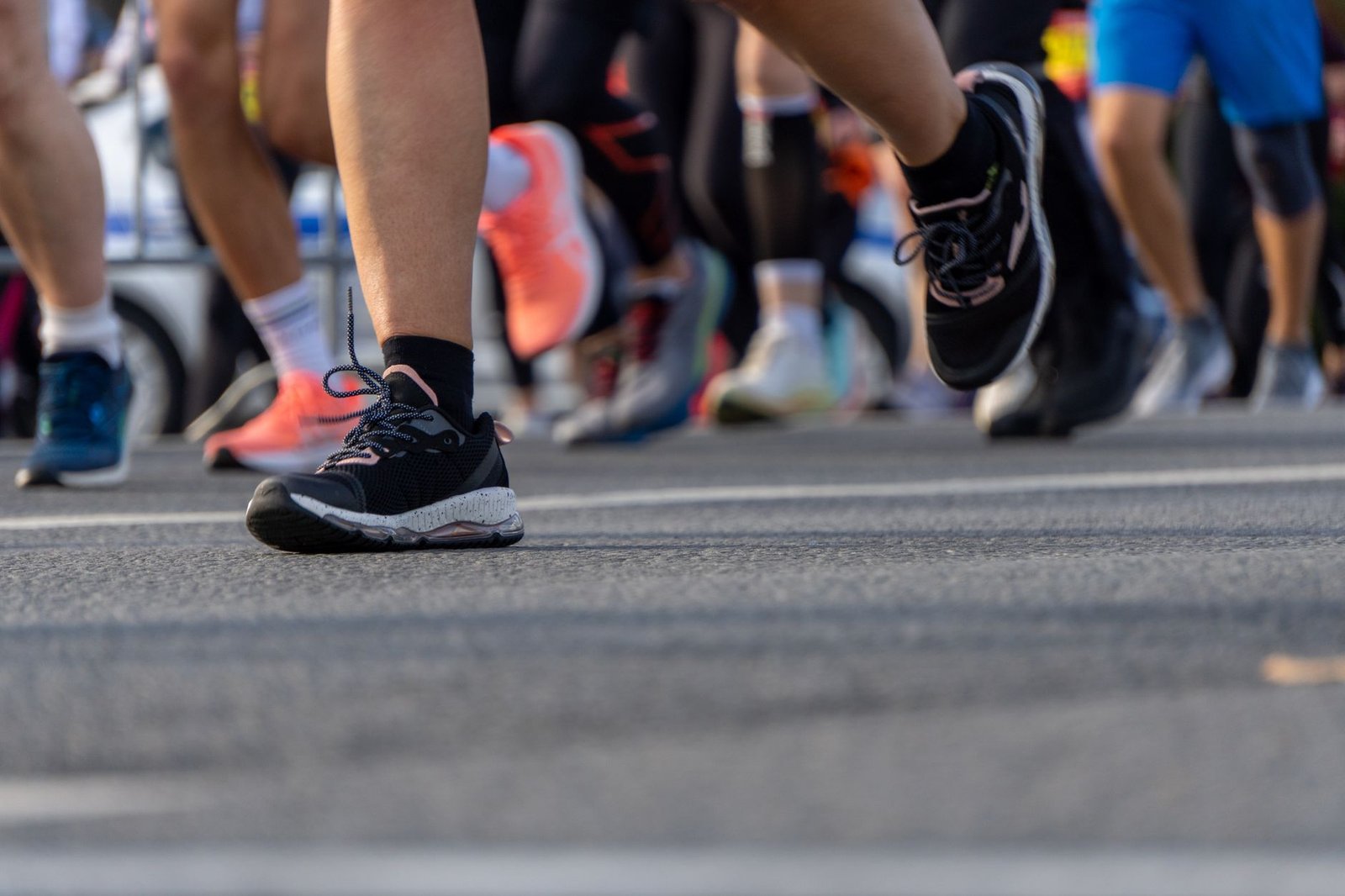 Close-up of sock and foot before race in London