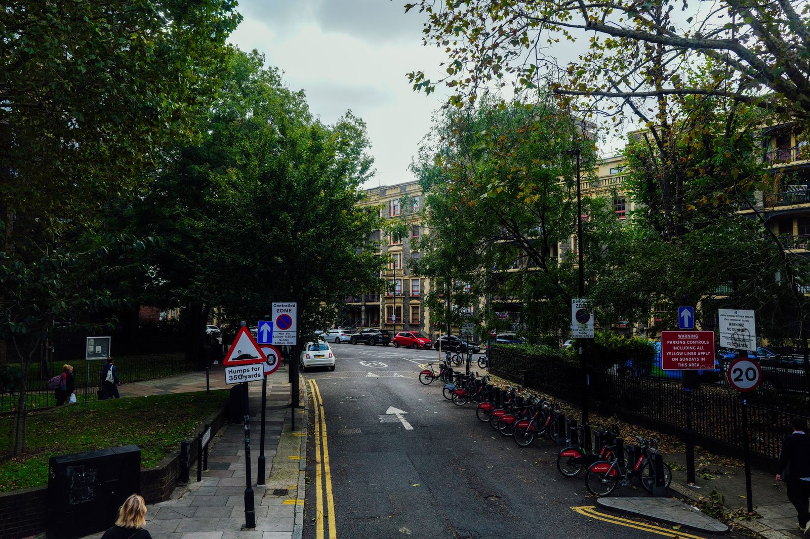 Park path with incline landmarks in central London