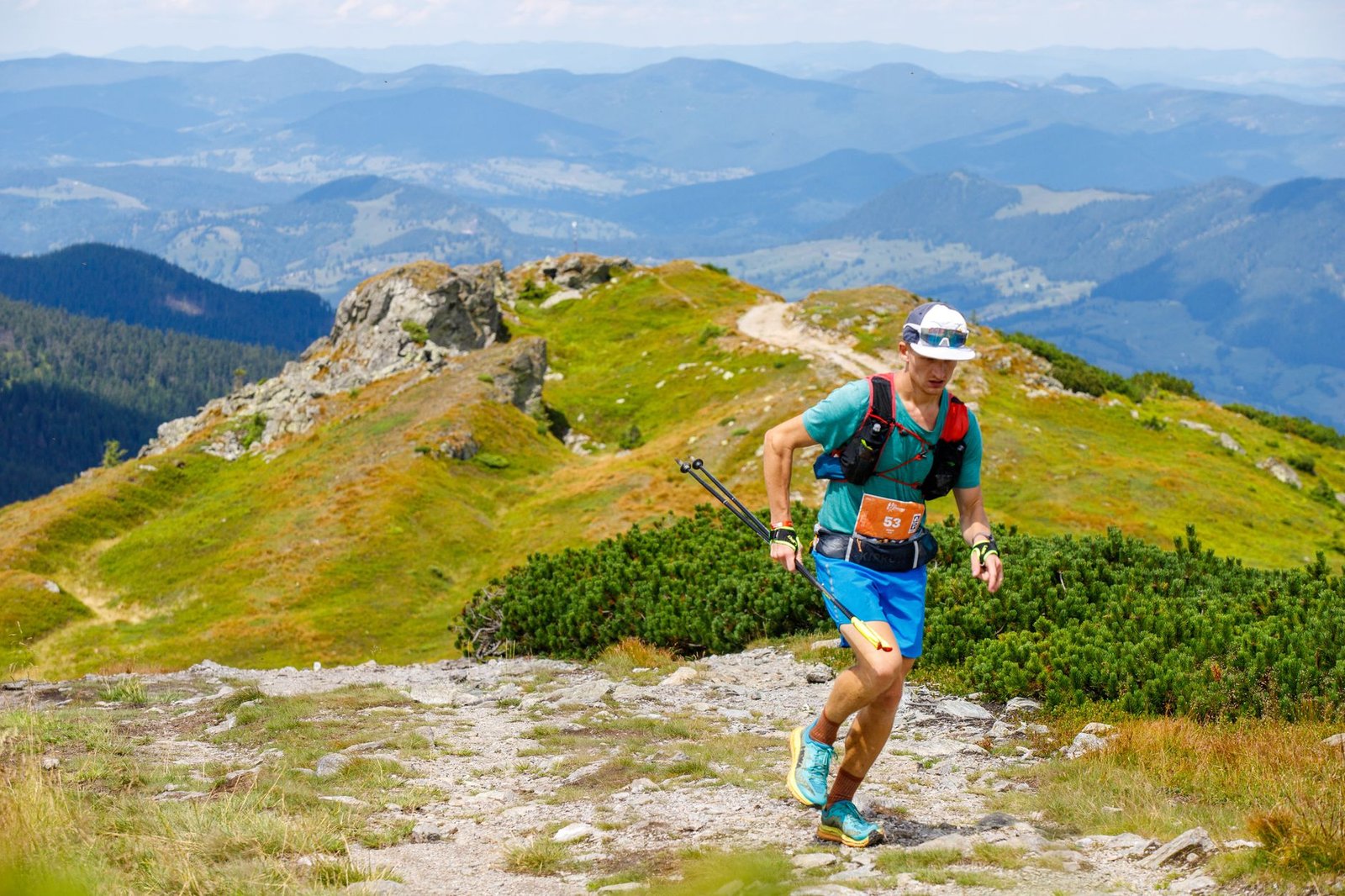 Lightweight trail running essentials on a city pavement
